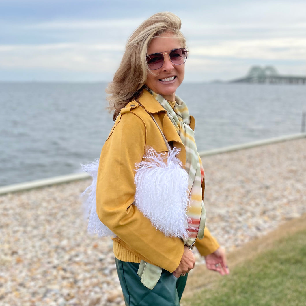 Beaver Creek Mongolian Convertible Clutch- Winter White