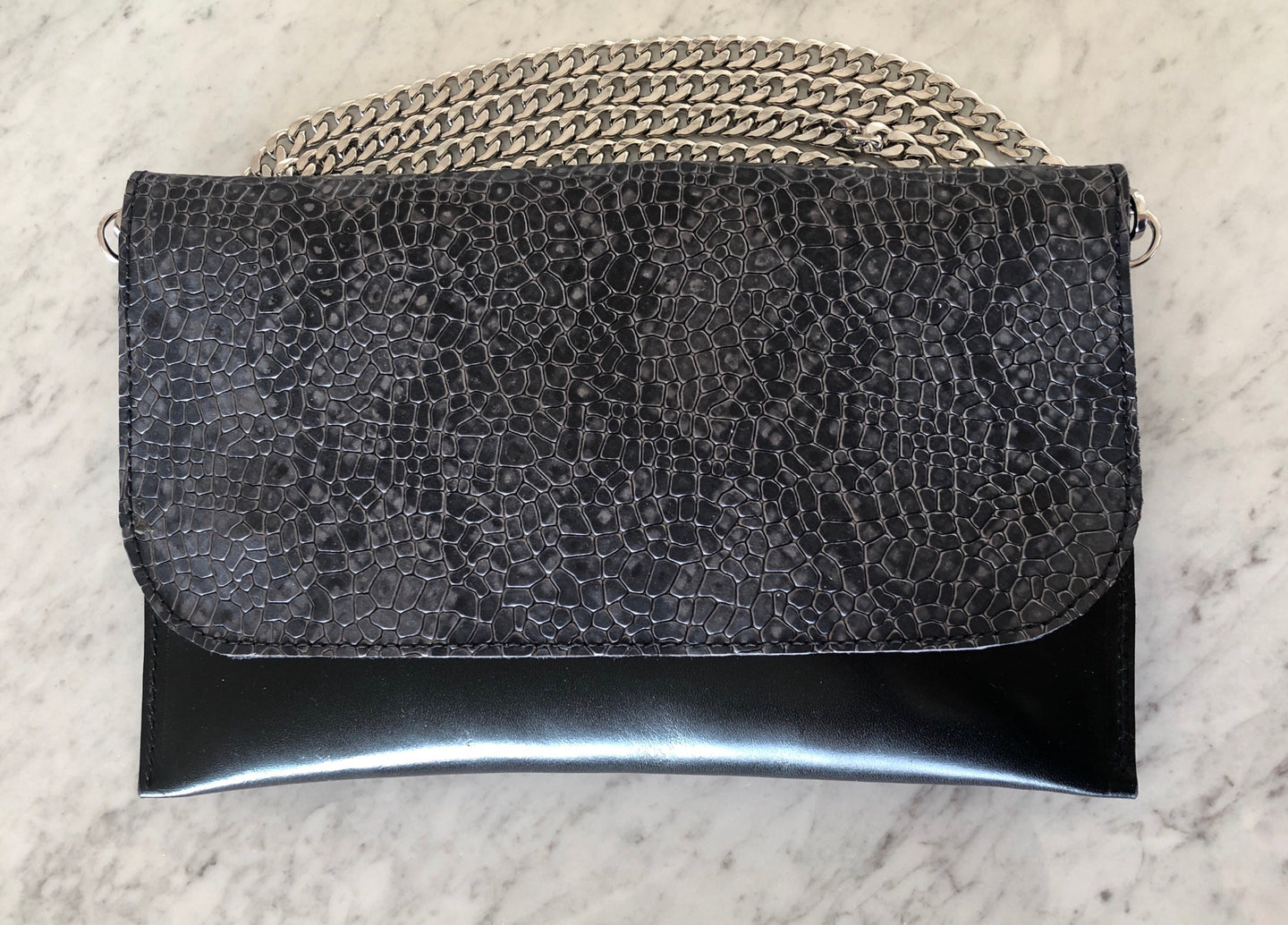 Python Printed & Embossed Leather Convertible Clutch In Gray