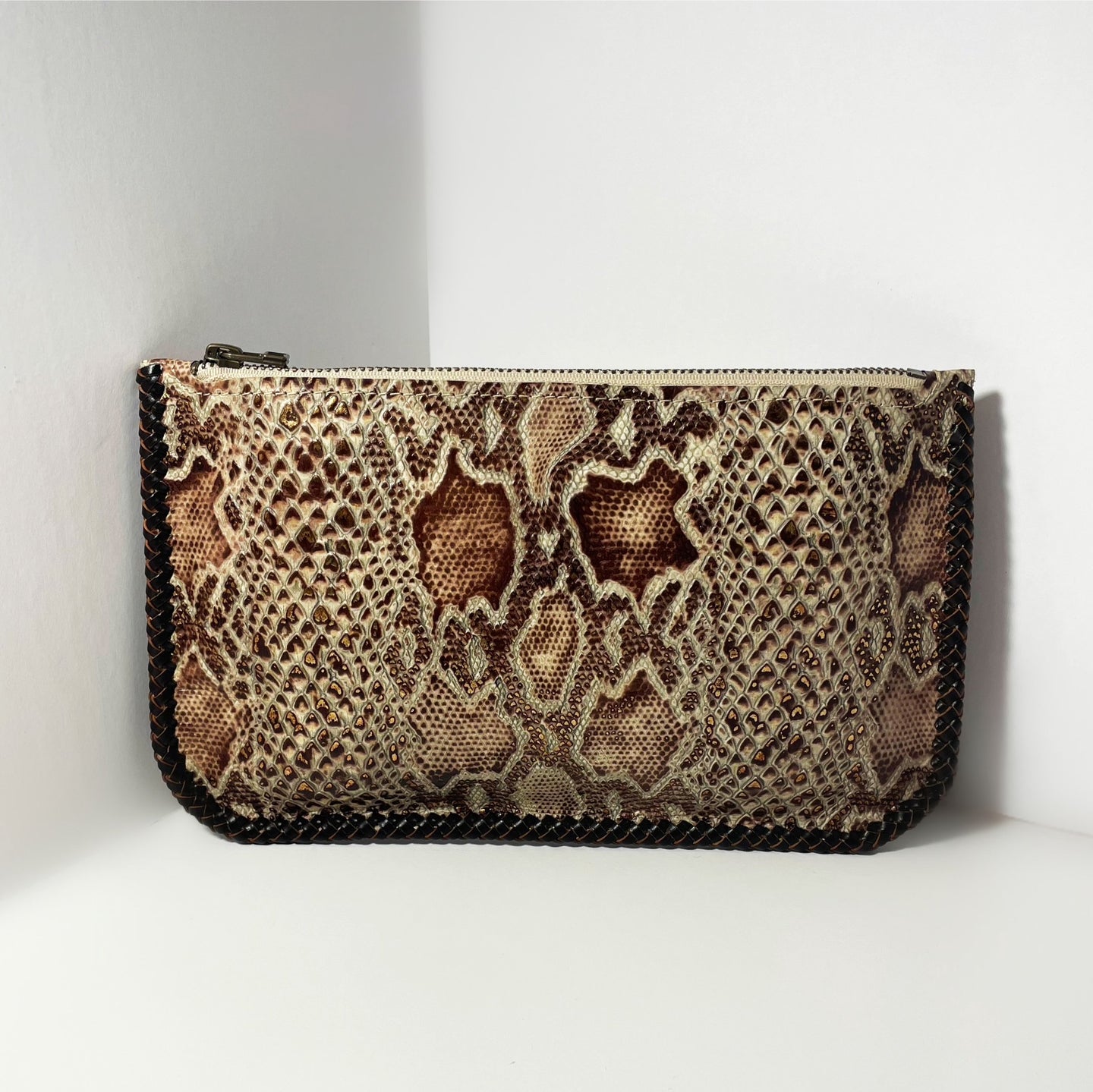 Brown Snake Embossed Convertible Clutch