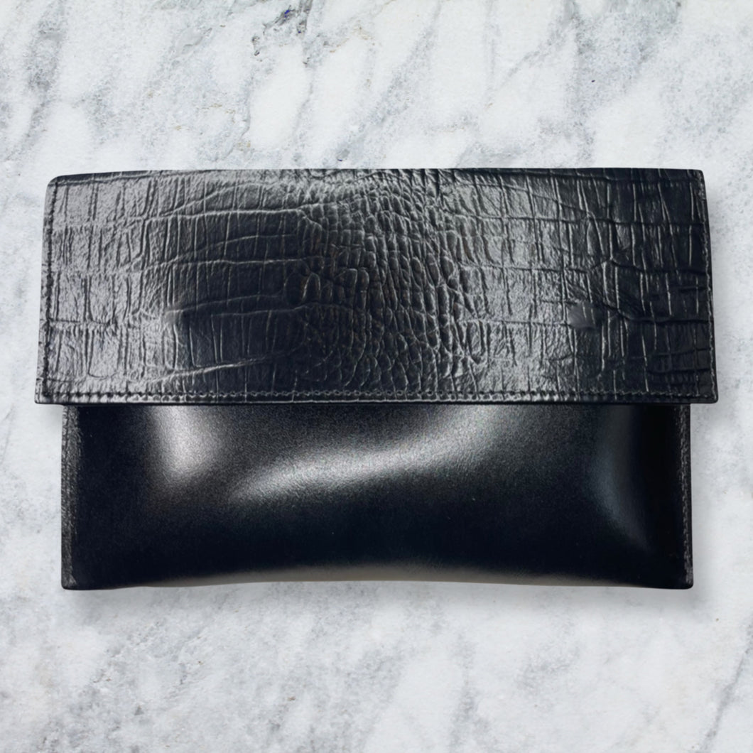 Snake Embossed Leather Flap Clutch
