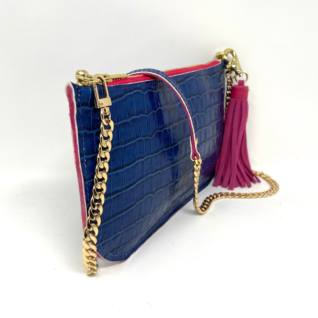 Patent leather Blue Croc Convertible Crossbodu