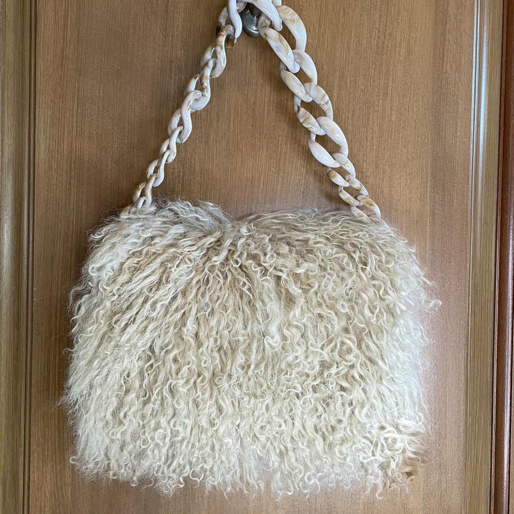 Jackson Hole Mongolian Convertible Gusset Clutch- Cream