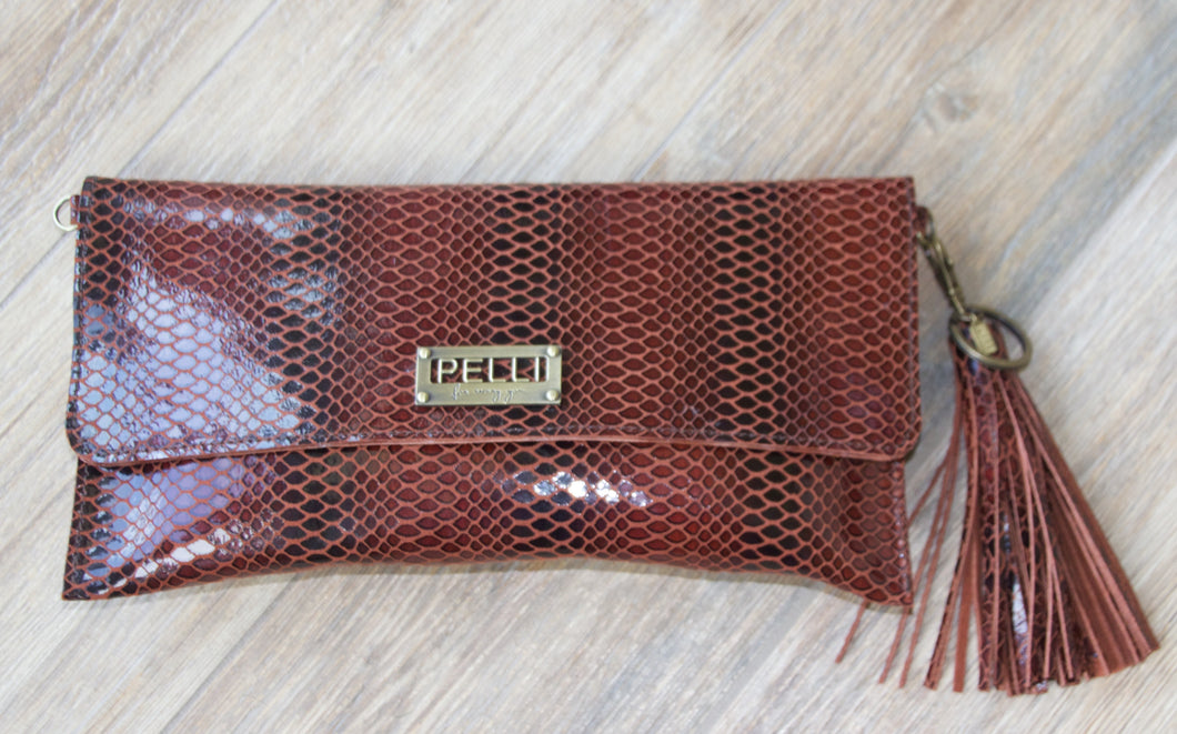 Maria Convertible Clutch-Brown Snake Embossed Print