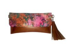 Maria Convertible Leather Clutch/Crossbody  with Leather Watercolor Print Flap