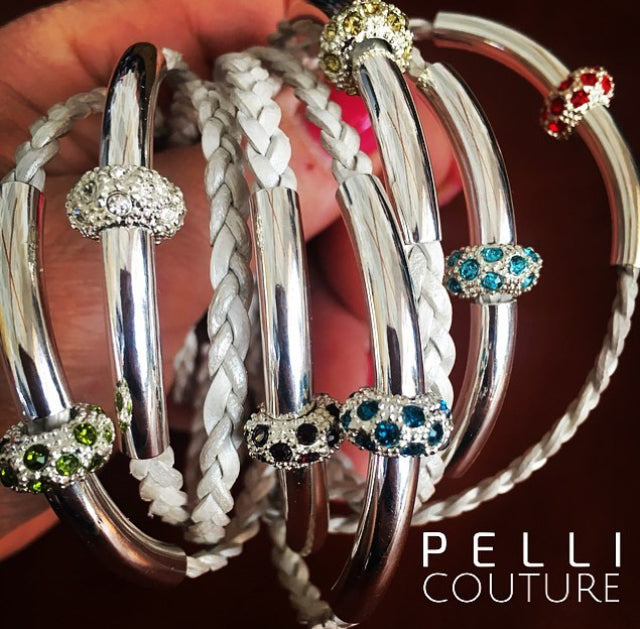 Rhinestone Beaded Bar Leather Bracelet