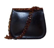 Tenley Crossbody Saddle Bag- Black & Brown Embossed Patent Leather