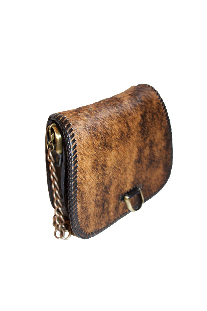 Tenley Crossbody Saddle Bag- Brown Hair-On leather hide