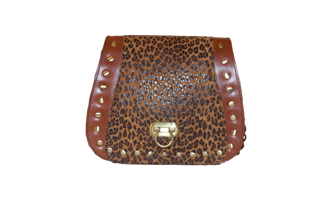 Tenley Crossbody Saddle Bag- Leopard Embossed Print leather